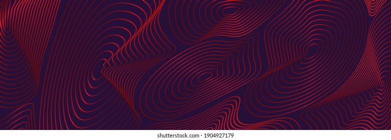 Abstract Curves Red Lines Vector Illustration on Dark Purple Background
