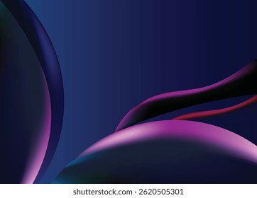 Abstract curves, vibrant neon colors, smooth gradients, deep blue background design