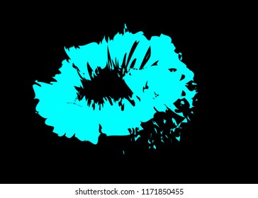 Abstract curvilinear logotype. Wave flow logo symbol. Motion stream water aqua vector icon. Blue Symbol of marine flower. Vector isolated or black background  