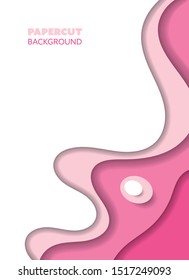Abstract curvy background, paper cut style with pink waves. Flyer or poster design template