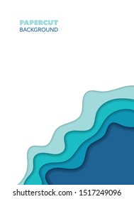 Abstract curvy background, paper cut style with blue waves. Flyer or poster design template