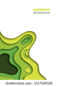 Abstract curvy background, paper cut style with green waves. Flyer or poster design template