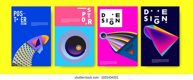 Abstract curvy and geometric colorful background for poster and cover design. Blue, yellow, red, orange, pink and green. Vector banner poster template in Eps10.