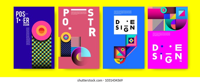 Abstract curvy and geometric colorful background for poster and cover design. Blue, yellow, red, orange, pink and green. Vector banner poster template in Eps10.