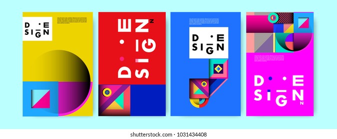 Abstract curvy and geometric colorful background for poster and cover design. Blue, yellow, red, orange, pink and green. Vector banner poster template in Eps10.