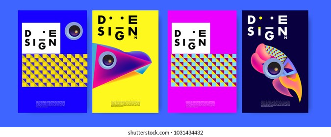 Abstract curvy and geometric colorful background for poster and cover design. Blue, yellow, red, orange, pink and green. Vector banner poster template in Eps10.