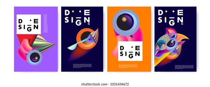 Abstract curvy and geometric colorful background for poster and cover design. Blue, yellow, red, orange, pink and green. Vector banner poster template in Eps10.