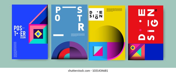 Abstract curvy and geometric colorful background for poster and cover design. Blue, yellow, red, orange, pink and green. Vector banner poster template in Eps10.