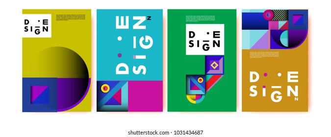 Abstract curvy and geometric colorful background for poster and cover design. Blue, yellow, red, orange, pink and green. Vector banner poster template in Eps10.