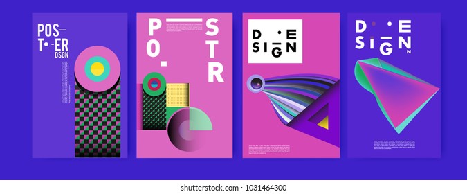 Abstract curvy and geometric colorful background for poster and cover design. Blue, yellow, red, orange, pink and green. Vector banner poster template in Eps10.