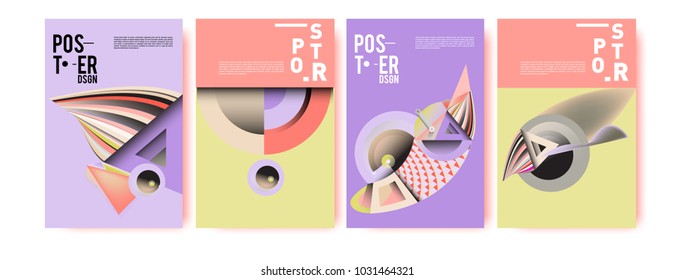 Abstract curvy and geometric colorful background for poster and cover design. Blue, yellow, red, orange, pink and green. Vector banner poster template in Eps10.