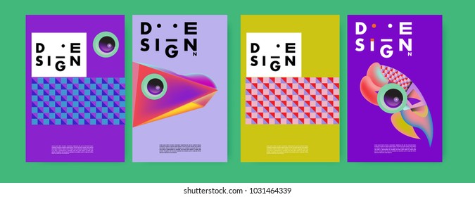 Abstract curvy and geometric colorful background for poster and cover design. Blue, yellow, red, orange, pink and green. Vector banner poster template in Eps10.