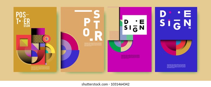 Abstract curvy and geometric colorful background for poster and cover design. Blue, yellow, red, orange, pink and green. Vector banner poster template in Eps10.