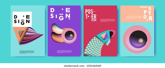 Abstract curvy and geometric colorful background for poster and cover design. Blue, yellow, red, orange, pink and green. Vector banner poster template in Eps10.