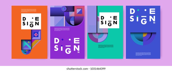 Abstract curvy and geometric colorful background for poster and cover design. Blue, yellow, red, orange, pink and green. Vector banner poster template in Eps10.