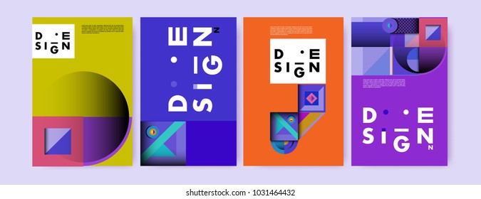 Abstract curvy and geometric colorful background for poster and cover design. Blue, yellow, red, orange, pink and green. Vector banner poster template in Eps10.
