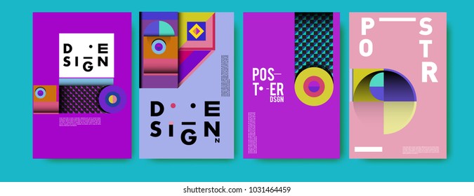 Abstract curvy and geometric colorful background for poster and cover design. Blue, yellow, red, orange, pink and green. Vector banner poster template in Eps10.
