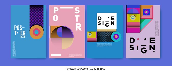 Abstract curvy and geometric colorful background for poster and cover design. Blue, yellow, red, orange, pink and green. Vector banner poster template in Eps10.