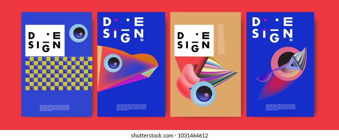 Abstract curvy and geometric colorful background for poster and cover design. Blue, yellow, red, orange, pink and green. Vector banner poster template in Eps10.