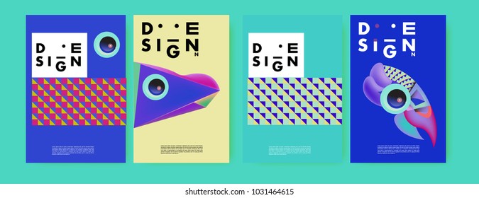 Abstract curvy and geometric colorful background for poster and cover design. Blue, yellow, red, orange, pink and green. Vector banner poster template in Eps10.
