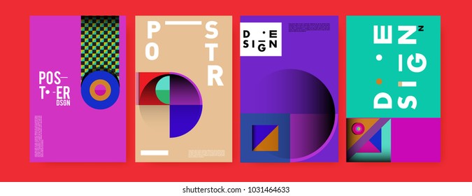 Abstract curvy and geometric colorful background for poster and cover design. Blue, yellow, red, orange, pink and green. Vector banner poster template in Eps10.
