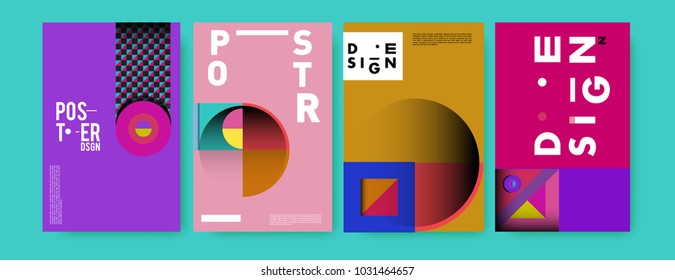 Abstract curvy and geometric colorful background for poster and cover design. Blue, yellow, red, orange, pink and green. Vector banner poster template in Eps10.
