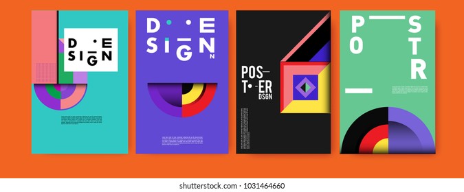 Abstract curvy and geometric colorful background for poster and cover design. Blue, yellow, red, orange, pink and green. Vector banner poster template in Eps10.