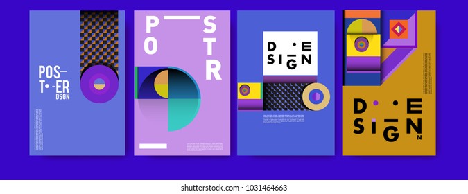 Abstract curvy and geometric colorful background for poster and cover design. Blue, yellow, red, orange, pink and green. Vector banner poster template in Eps10.