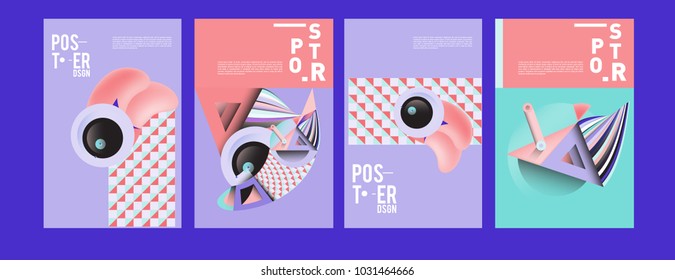 Abstract curvy and geometric colorful background for poster and cover design. Blue, yellow, red, orange, pink and green. Vector banner poster template in Eps10.