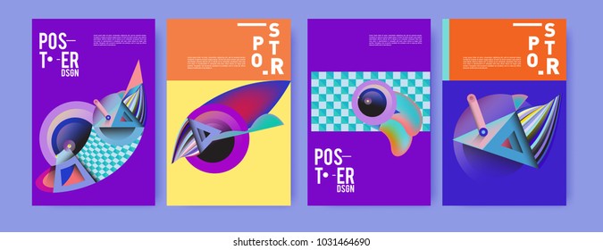 Abstract curvy and geometric colorful background for poster and cover design. Blue, yellow, red, orange, pink and green. Vector banner poster template in Eps10.