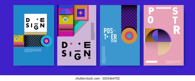 Abstract curvy and geometric colorful background for poster and cover design. Blue, yellow, red, orange, pink and green. Vector banner poster template in Eps10.