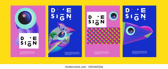 Abstract curvy and geometric colorful background for poster and cover design. Blue, yellow, red, orange, pink and green. Vector banner poster template in Eps10.