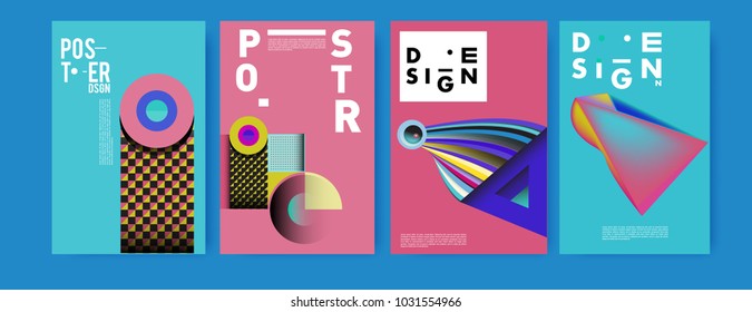 Abstract curvy and geometric colorful background for poster and cover design. Blue, yellow, red, orange, pink and green. Vector banner poster template in Eps10.