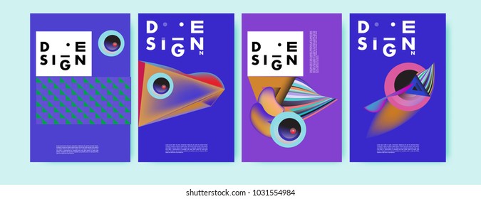 Abstract curvy and geometric colorful background for poster and cover design. Blue, yellow, red, orange, pink and green. Vector banner poster template in Eps10.