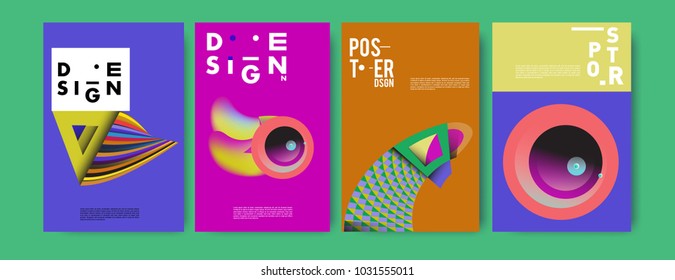 Abstract curvy and geometric colorful background for poster and cover design. Blue, yellow, red, orange, pink and green. Vector banner poster template in Eps10.