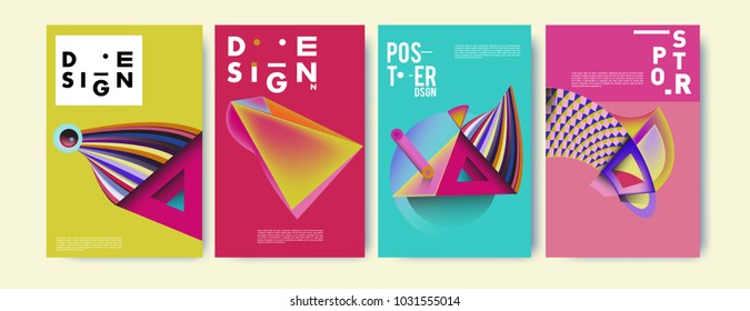 Abstract curvy and geometric colorful background for poster and cover design. Blue, yellow, red, orange, pink and green. Vector banner poster template in Eps10.