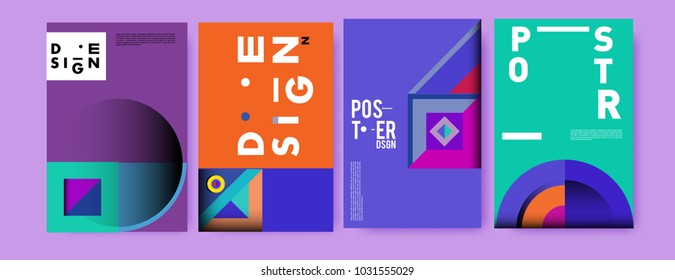 Abstract curvy and geometric colorful background for poster and cover design. Blue, yellow, red, orange, pink and green. Vector banner poster template in Eps10.