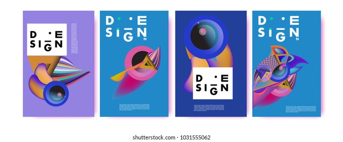 Abstract curvy and geometric colorful background for poster and cover design. Blue, yellow, red, orange, pink and green. Vector banner poster template in Eps10.