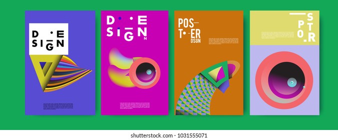 Abstract curvy and geometric colorful background for poster and cover design. Blue, yellow, red, orange, pink and green. Vector banner poster template in Eps10.