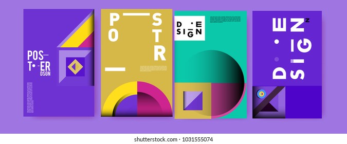 Abstract curvy and geometric colorful background for poster and cover design. Blue, yellow, red, orange, pink and green. Vector banner poster template in Eps10.