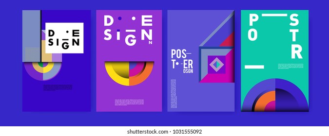 Abstract curvy and geometric colorful background for poster and cover design. Blue, yellow, red, orange, pink and green. Vector banner poster template in Eps10.