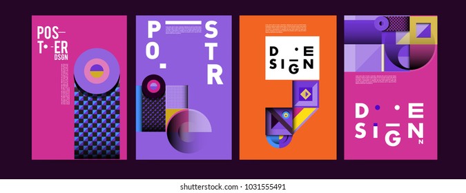 Abstract curvy and geometric colorful background for poster and cover design. Blue, yellow, red, orange, pink and green. Vector banner poster template in Eps10.