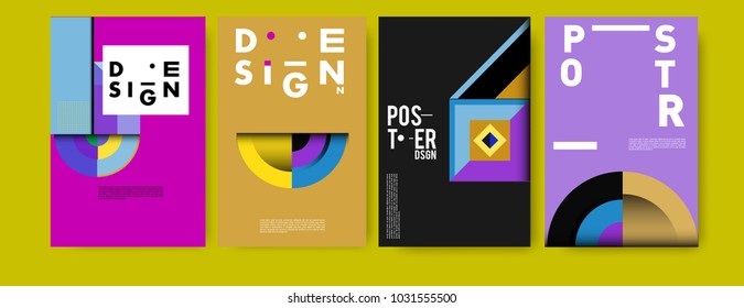 Abstract curvy and geometric colorful background for poster and cover design. Blue, yellow, red, orange, pink and green. Vector banner poster template in Eps10.