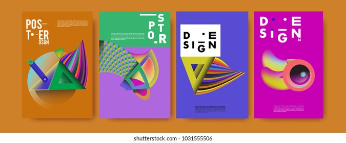 Abstract curvy and geometric colorful background for poster and cover design. Blue, yellow, red, orange, pink and green. Vector banner poster template in Eps10.