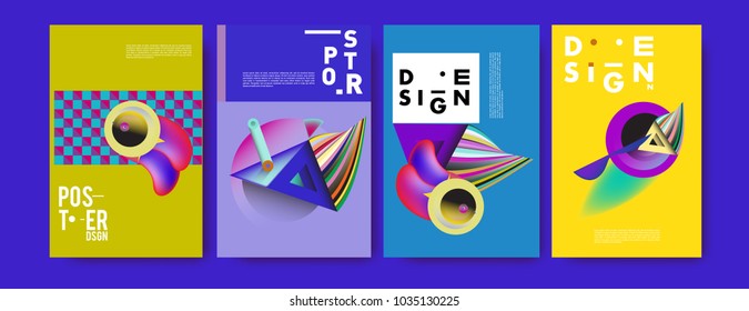 Abstract curvy and geometric colorful background for poster and cover design. Blue, yellow, red, orange, pink and green. Vector banner poster template in Eps10.