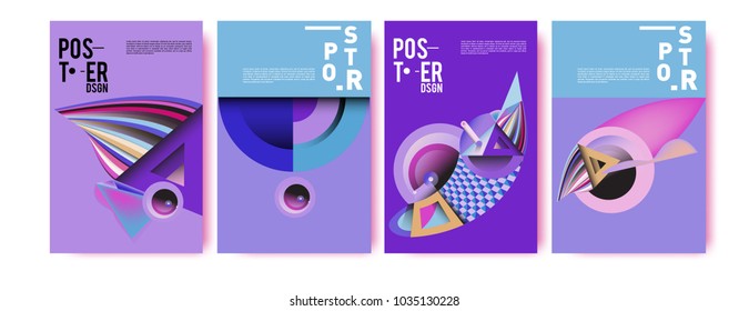 Abstract curvy and geometric colorful background for poster and cover design. Blue, yellow, red, orange, pink and green. Vector banner poster template in Eps10.