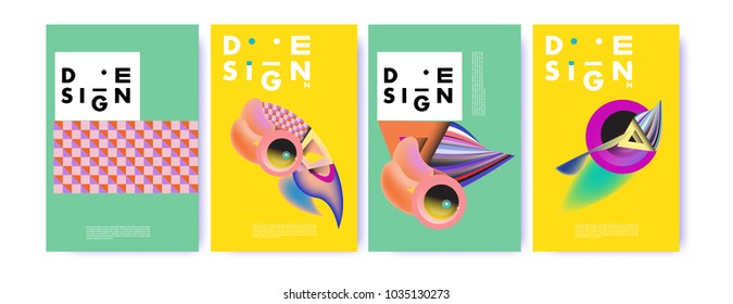 Abstract curvy and geometric colorful background for poster and cover design. Blue, yellow, red, orange, pink and green. Vector banner poster template in Eps10.