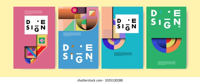 Abstract curvy and geometric colorful background for poster and cover design. Blue, yellow, red, orange, pink and green. Vector banner poster template in Eps10.