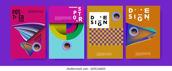 Abstract curvy and geometric colorful background for poster and cover design. Blue, yellow, red, orange, pink and green. Vector banner poster template in Eps10.