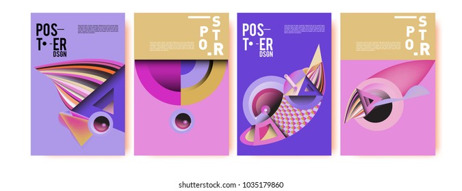 Abstract curvy and geometric colorful background for poster and cover design. Blue, yellow, red, orange, pink and green. Vector banner poster template in Eps10.